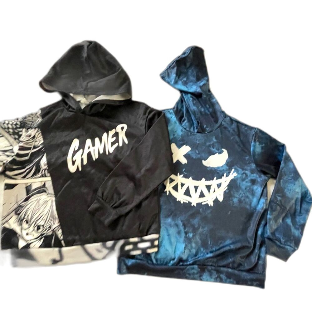 Vintage Lot 2 Boys Hoodies Size 12Y GAMER Video Games Graphic Sweatshirt Youth